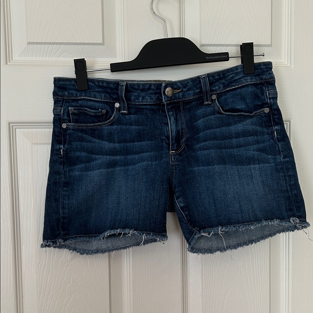 PAIGE Dark Blue Denim Cutoff Shorts 4” inseam Size 28